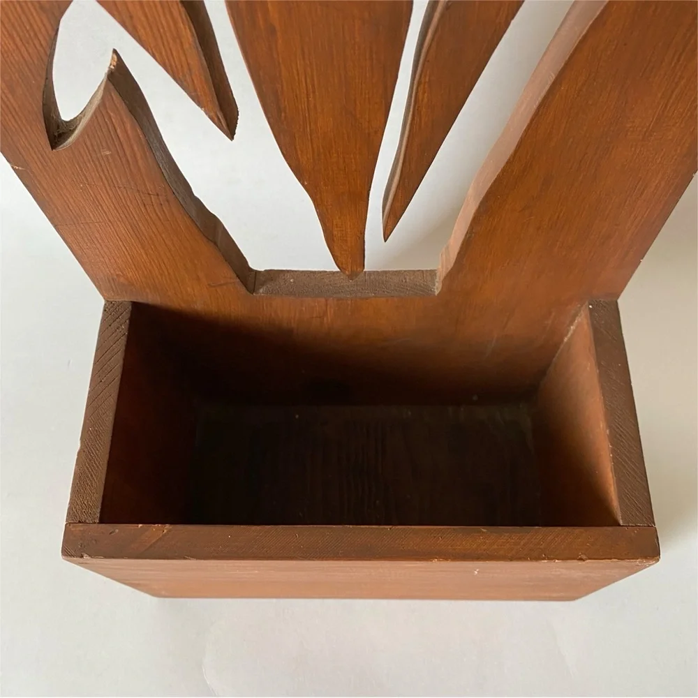 Vintage Wood Cattail Wall Flower Box Organizer Holder Container